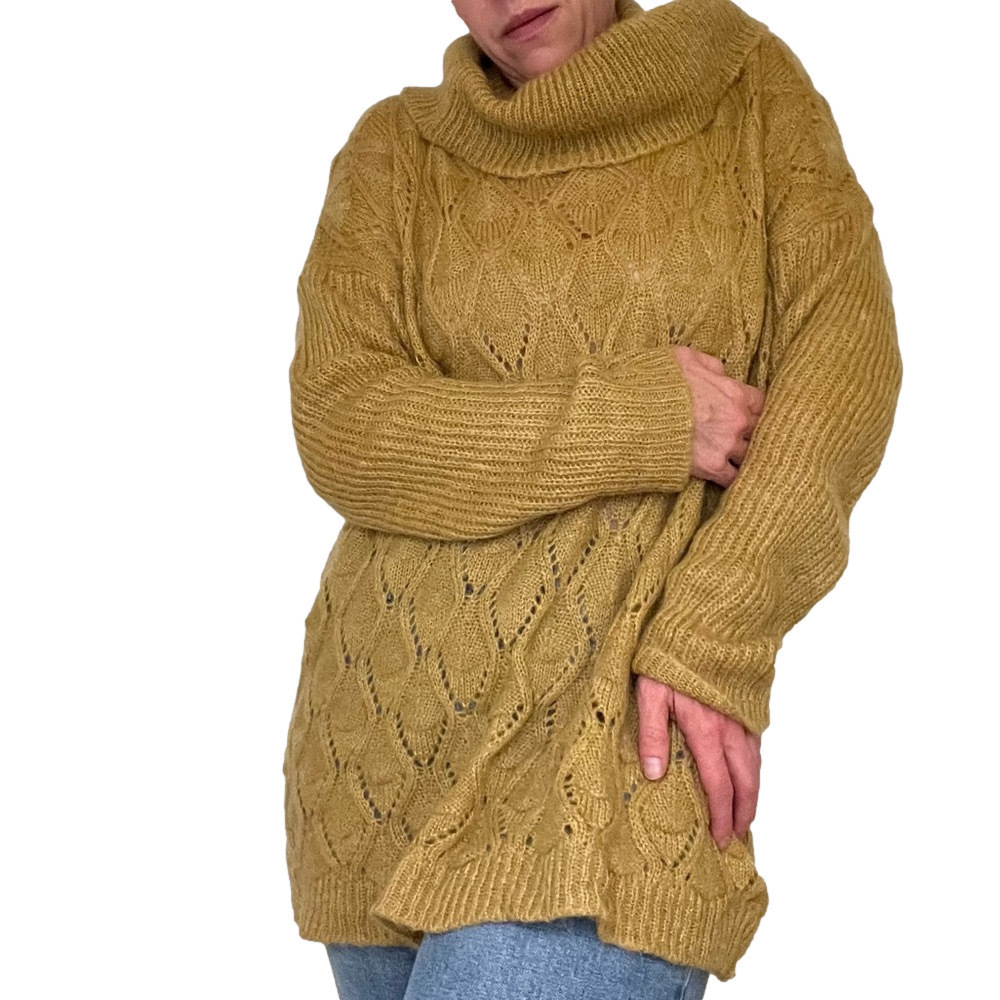 ANTHROPOLOGIE Elsamanda Sweater Italian Mohair Blend Open Knit Cowl Neck Straw M - Picture 5 of 10